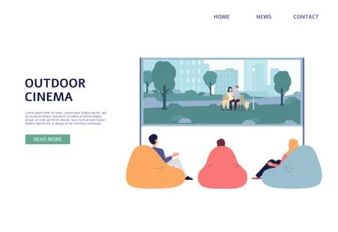 Vector flat illustration of outdoor cinema a landing page template Stock Illustration