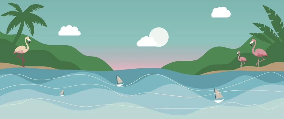 Vector flat illustration. Panorama of the sea and the beach. The picture shows イラスト素材