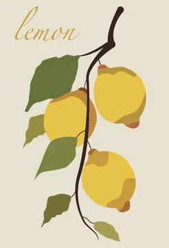 Vector flat illustration. Pattern with leaves and lemons on a light brown Stock Illustration