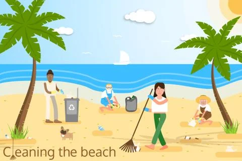 Vector flat illustration of people of different age and race in yellow protec Stock Illustration