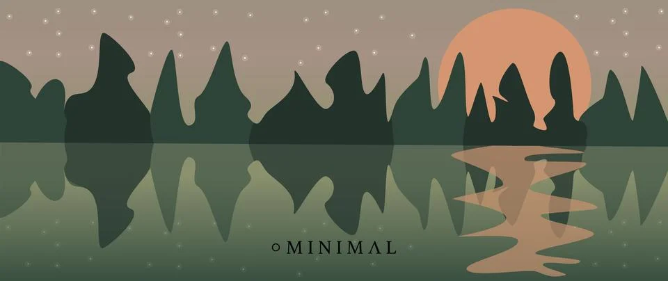 Vector flat illustration. The picture shows a landscape of night mountains .. Stock Illustration