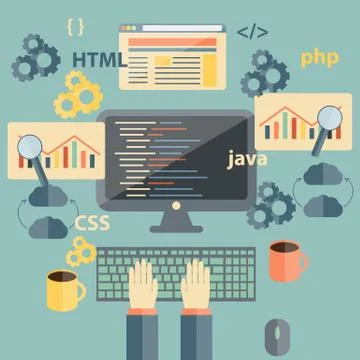Vector flat illustration with programming objects イラスト素材