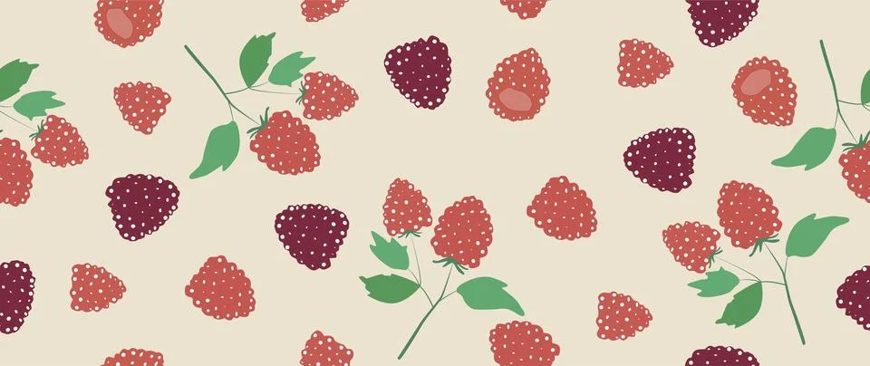 Vector flat illustration. Raspberries with leaves on a light background Stock Illustration