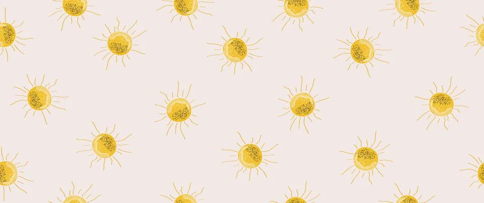 Vector flat illustration. Seamless pattern with the sun on a pale pink イラスト素材