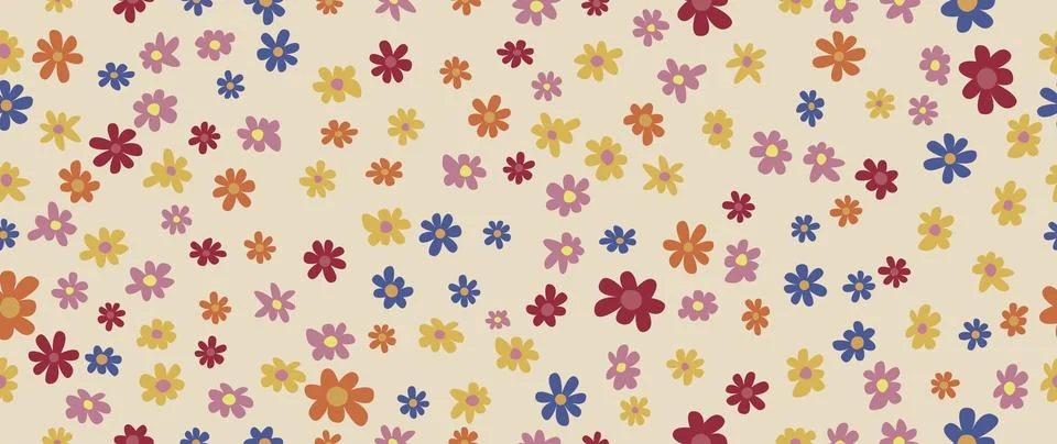 Vector flat illustration. Seamless pattern. Drawing with small scattered fl.. Stock Illustration
