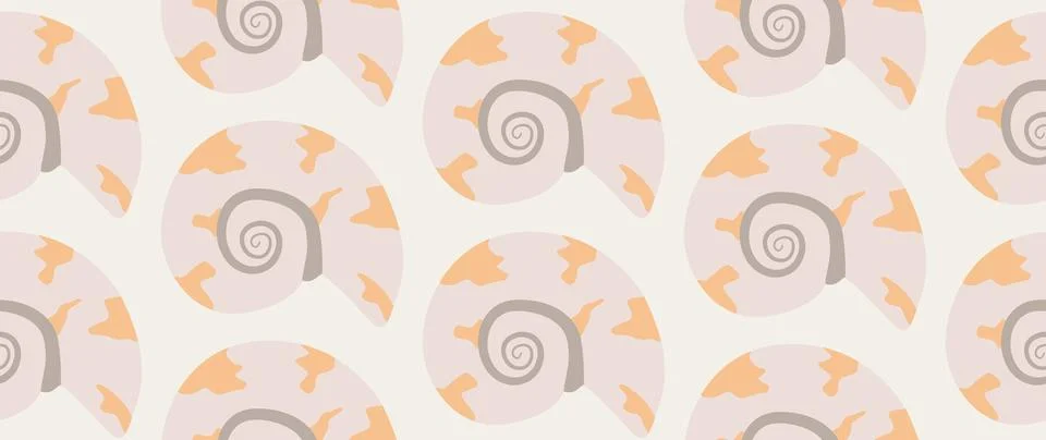 Vector flat illustration. Seamless sea shells. In cartoon style. Cute print.. Stock Illustration