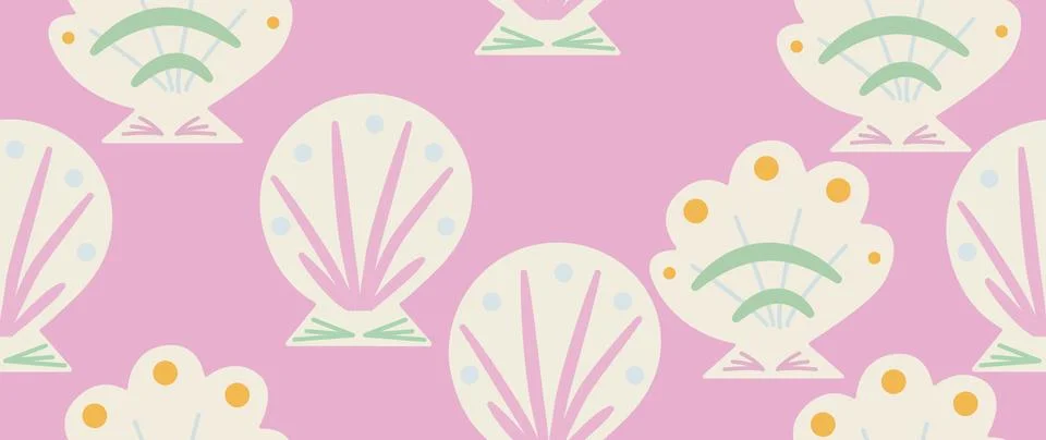Vector flat illustration. Seamless sea shells in pastel colors. In cartoon Stock Illustration
