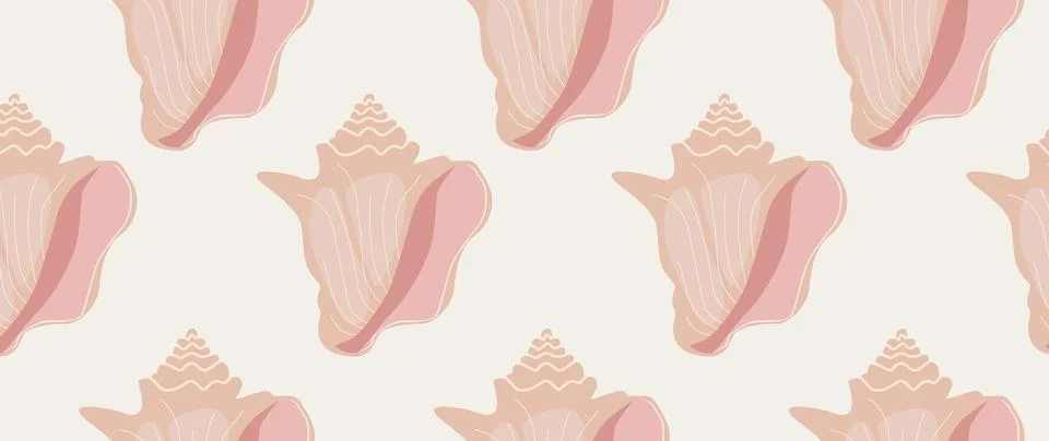 Vector flat illustration. Seamless sea shells. In cartoon style. Cute print Stock Illustration