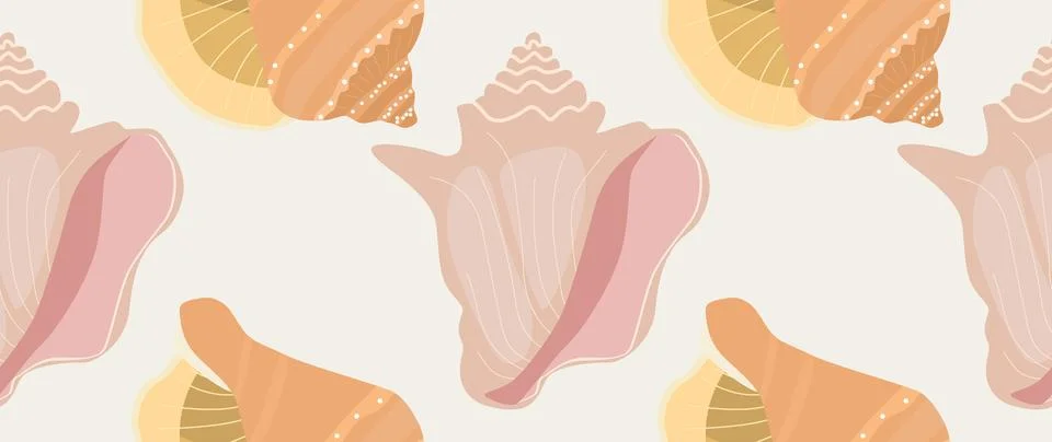 Vector flat illustration. Seamless sea shells. In cartoon style. Cute print Stock Illustration