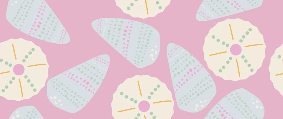 Vector flat illustration. Seamless sea shells in pastel colors. In cartoon Stock Illustration