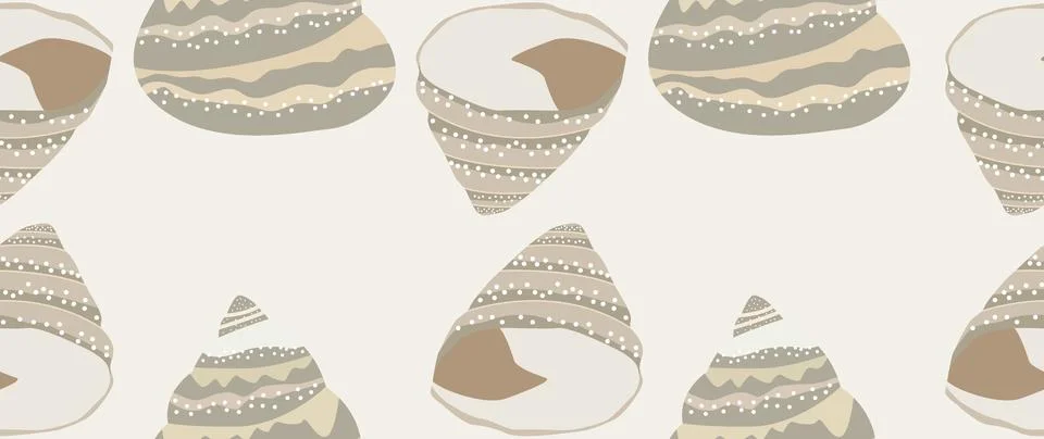 Vector flat illustration. Seamless sea shells. In cartoon style. Cute print Stock Illustration