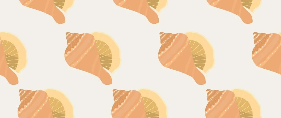 Vector flat illustration. Seamless sea shells. In cartoon style. Cute print Stock Illustration