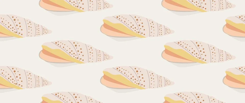 Vector flat illustration. Seamless sea shells. In cartoon style. Cute print Stock Illustration