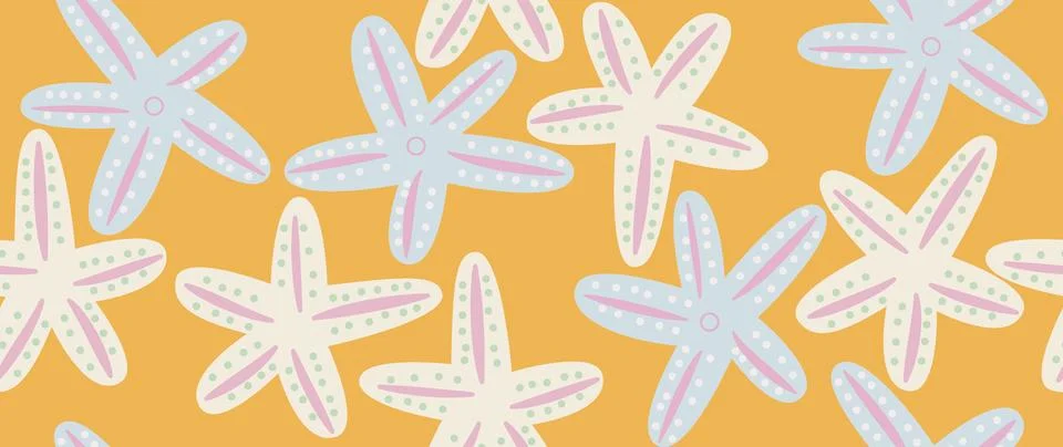 Vector flat illustration. Seamless sea shells in pastel colors. In cartoon Stock Illustration