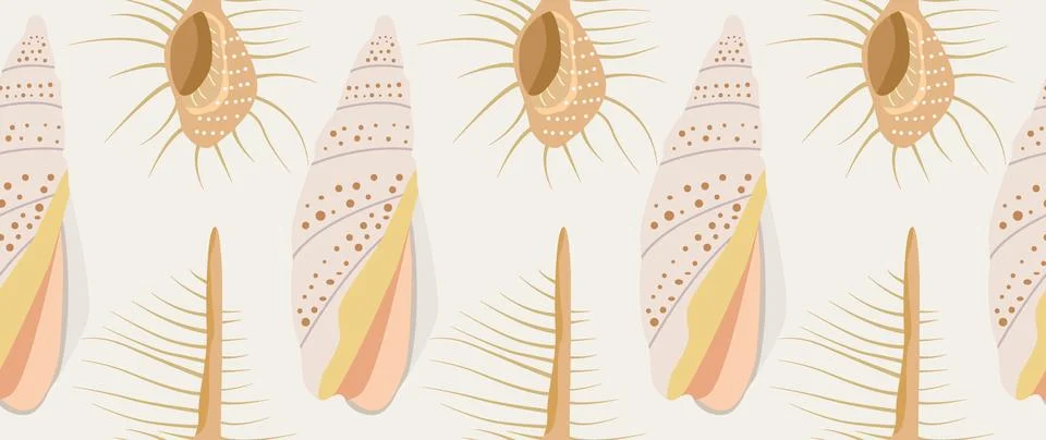 Vector flat illustration. Seamless sea shells. In cartoon style. Cute print Stock Illustration