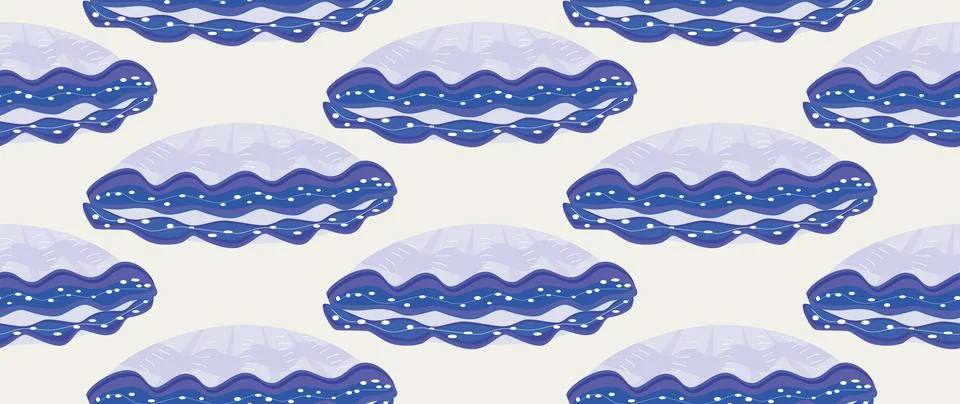 Vector flat illustration. Seamless sea shells. In cartoon style. Cute print Stock Illustration
