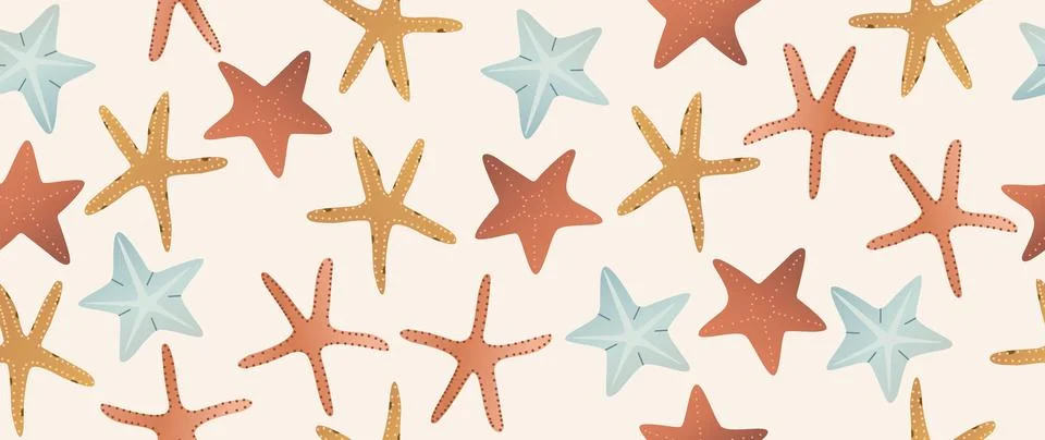 Vector flat illustration. Seamless starfish. In cartoon style. Cute print. .. Stock Illustration