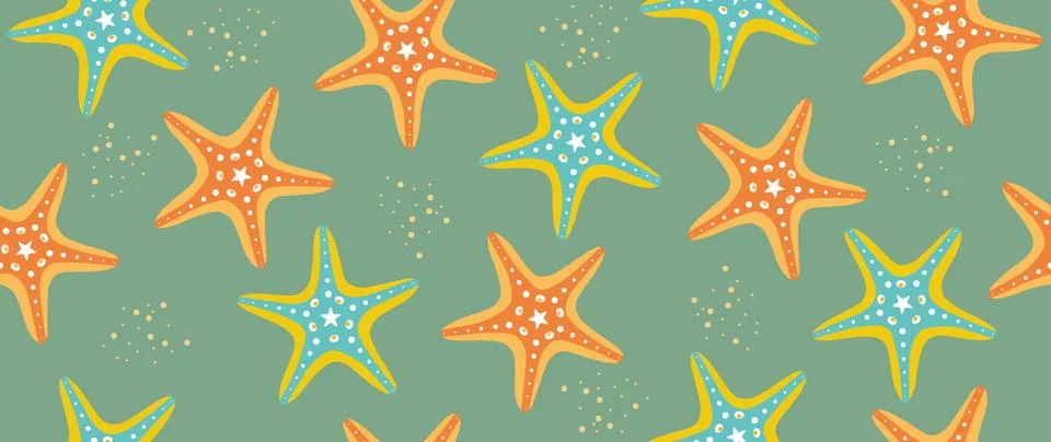 Vector flat illustration. Seamless starfish. In cartoon style. Cute print. .. Stock Illustration