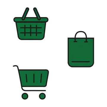 Vector flat illustration. A set of icons of shopping baskets of different Stock Illustration