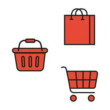 Vector flat illustration. A set of icons of shopping baskets of different Stock Illustration
