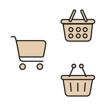 Vector flat illustration. A set of icons of shopping baskets of different Stock Illustration