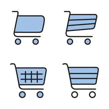 Vector flat illustration. A set of icons of shopping baskets of different Stock Illustration