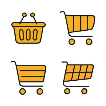 Vector flat illustration. A set of icons of shopping baskets of different Stock Illustration