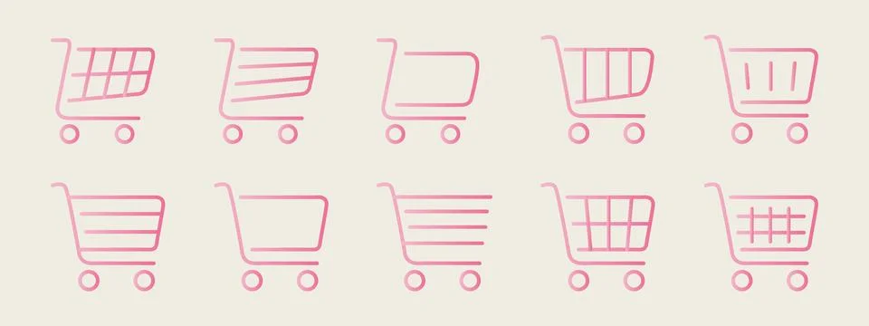 Vector flat illustration. A set of icons of shopping carts of different shapes Stock Illustration