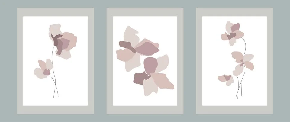 Vector flat illustration set. Pink delicate flowers. Ideal for wall decorat.. 스톡 일러스트
