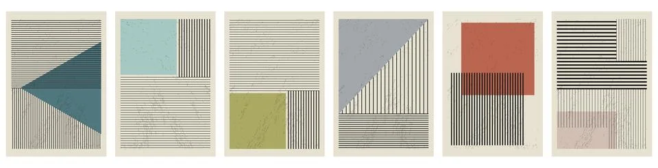 Vector flat illustration set. Poster concept with lines and geometric shape.. Illustrazione stock