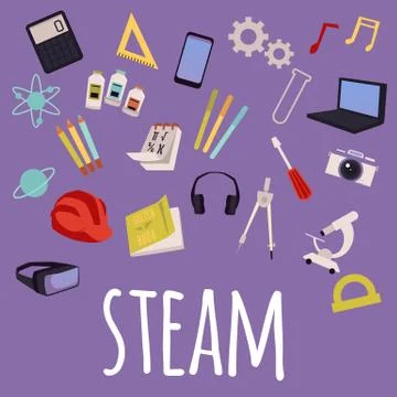 Vector flat illustration with a set of steam education icons Stockillustratie
