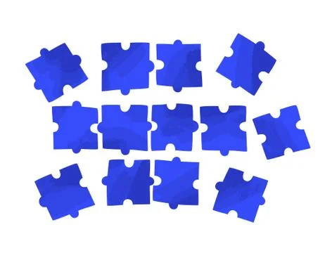 Vector flat illustration of several piece of puzzles, scattering on white space Stock Illustration