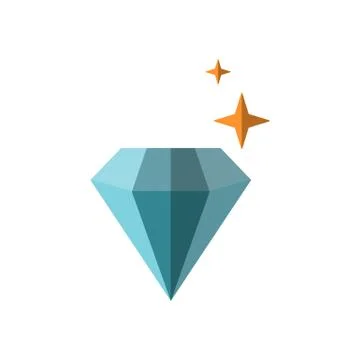 Vector flat illustration of shiny diamond with stars around it, isolated on Stock Illustration