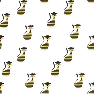Vector flat illustration with silhouette cute cat. Seamless trendy pattern in Illustrazione stock