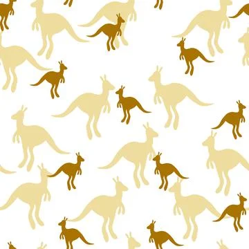 Vector flat illustration with silhouette kangaroo and baby kangaroo. Seamless Stock Illustration
