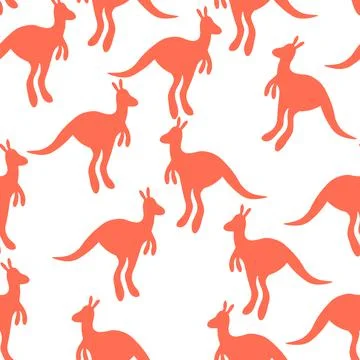 Vector flat illustration with silhouette kangaroo and baby kangaroo. Seamless Stock Illustration