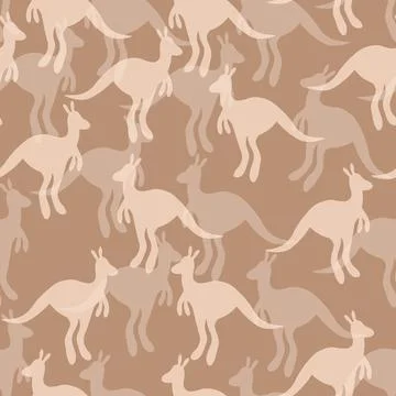 Vector flat illustration with silhouette kangaroo and baby kangaroo. Seamless Stock Illustration