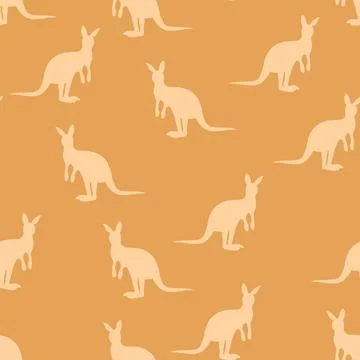Vector flat illustration with silhouette kangaroo and baby kangaroo. Seamless Stock Illustration