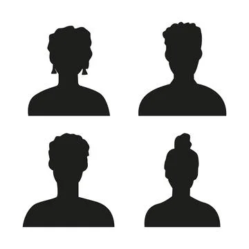 Vector flat illustration. Silhouettes of men and women in black. Avatar, user Stock Illustration