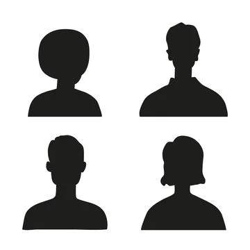 Vector flat illustration. Silhouettes of men and women in black. Avatar, user Stock Illustration