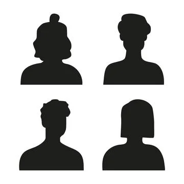 Vector flat illustration. Silhouettes of men and women in black. Avatar, user Stock Illustration