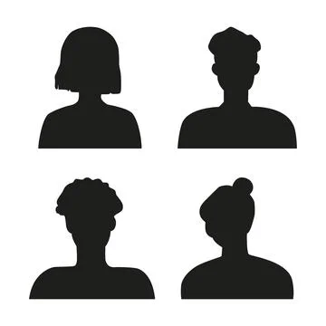 Vector flat illustration. Silhouettes of men and women in black. Avatar, user Stock Illustration