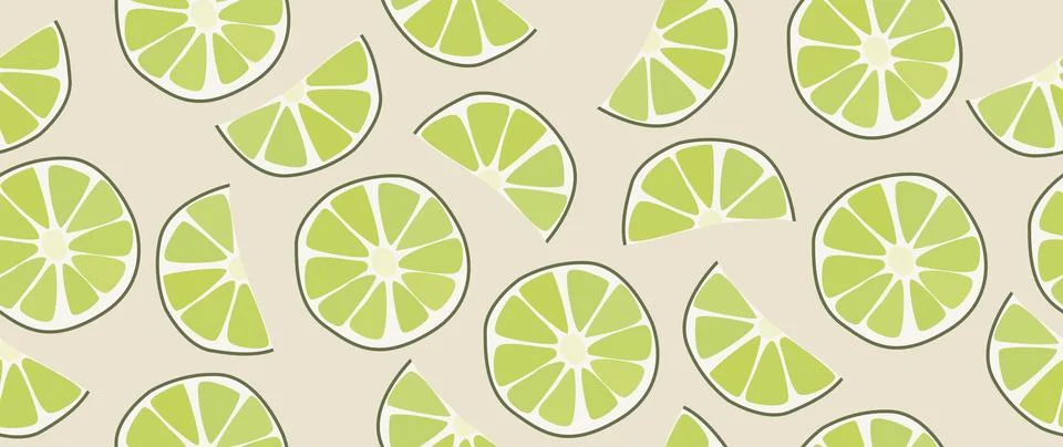 Vector flat illustration. Sliced lime halves on a light background. Seamless Stock Illustration