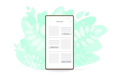 Vector flat illustration of smartphone in green leaves. Modern cell phone icon. Stock Illustration