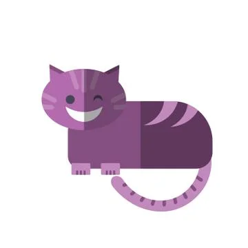 Vector flat illustration of smiling Cheshire Cat in magenta pink colors isolated Stock Illustration