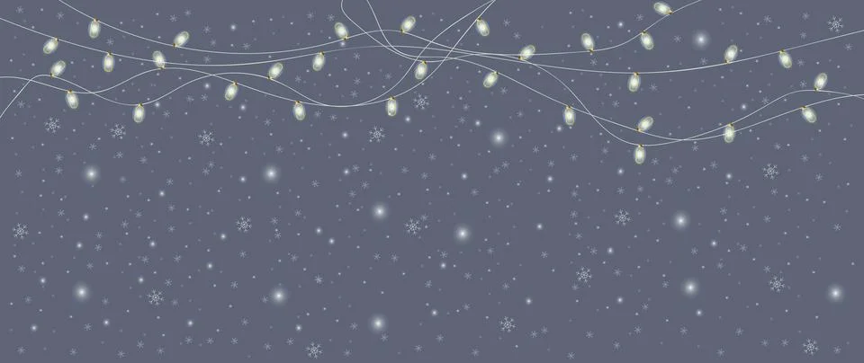 Vector flat illustration. Snowy night with garlands, snow is falling. Winter Stock Illustration