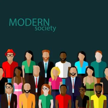 Vector flat  illustration of society members with a large group of men and women Stock Illustration