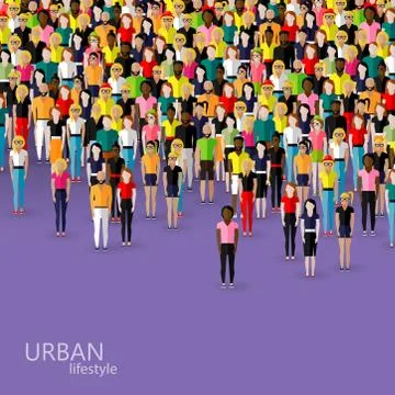 Vector flat illustration of society members with a crowd of men and women. Stock Illustration
