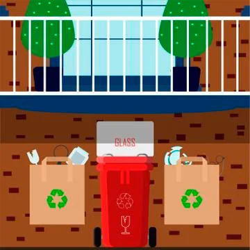 Vector flat illustration of sorting garbage into categories plastic, organic Stock Illustration
