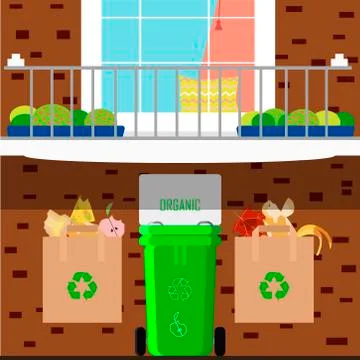 Vector flat illustration of sorting garbage into categories plastic, organic Stock Illustration